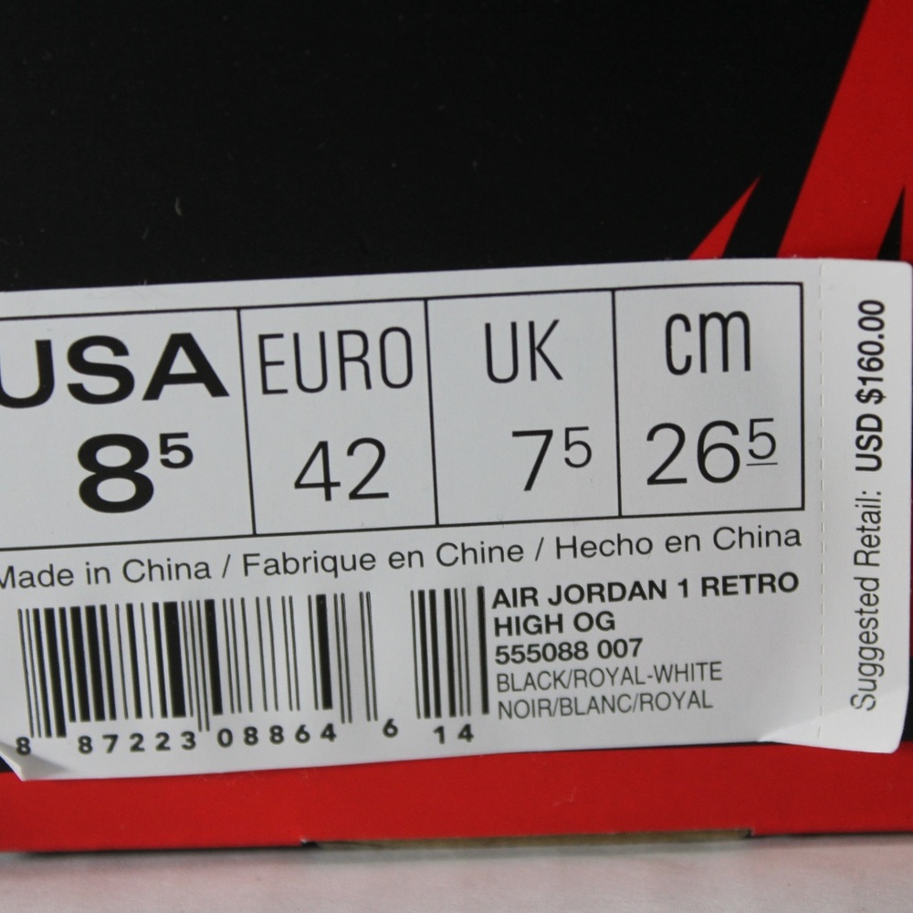 Air Jordan 1 Retro High OG Royal 555088 007 R882 - Picture 8 of 8